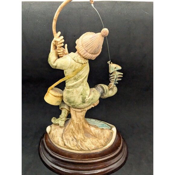 Vtg Fontanini Fisherman Fishing Figurine Wood Base 2002 Depose Italy 8.5" - Picture 2 of 16